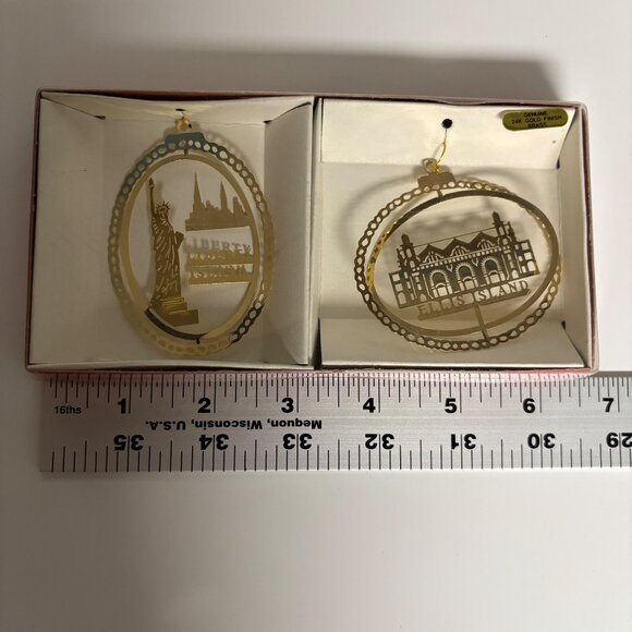 NY Landmarks 24K Gold Finish Over Brass Ornaments Ellis Island Statue of Liberty - Picture 3 of 5